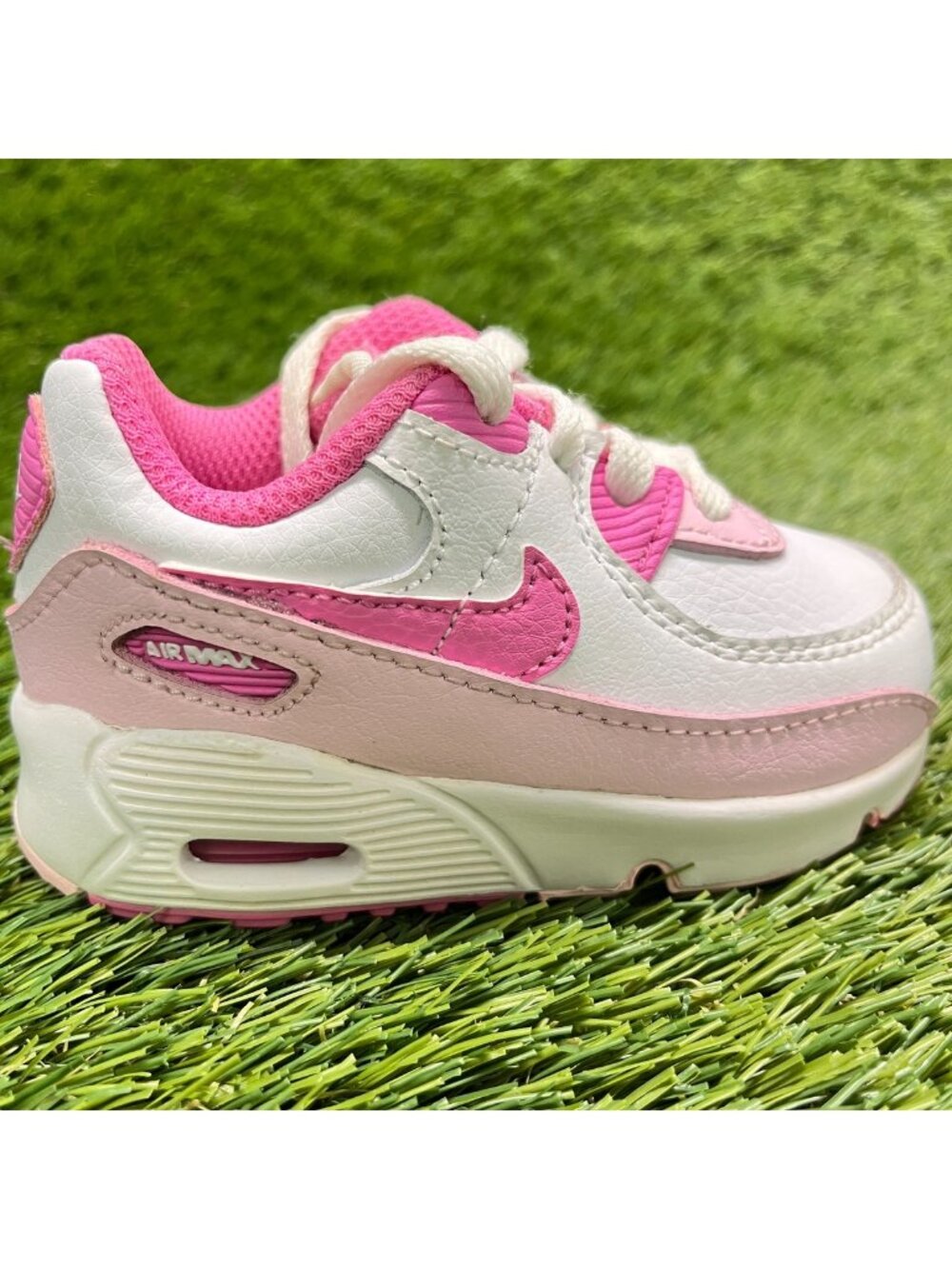 Nike Air Max 90 Toddler Size 4C White Pink Athletic Leather Shoes Sneakers